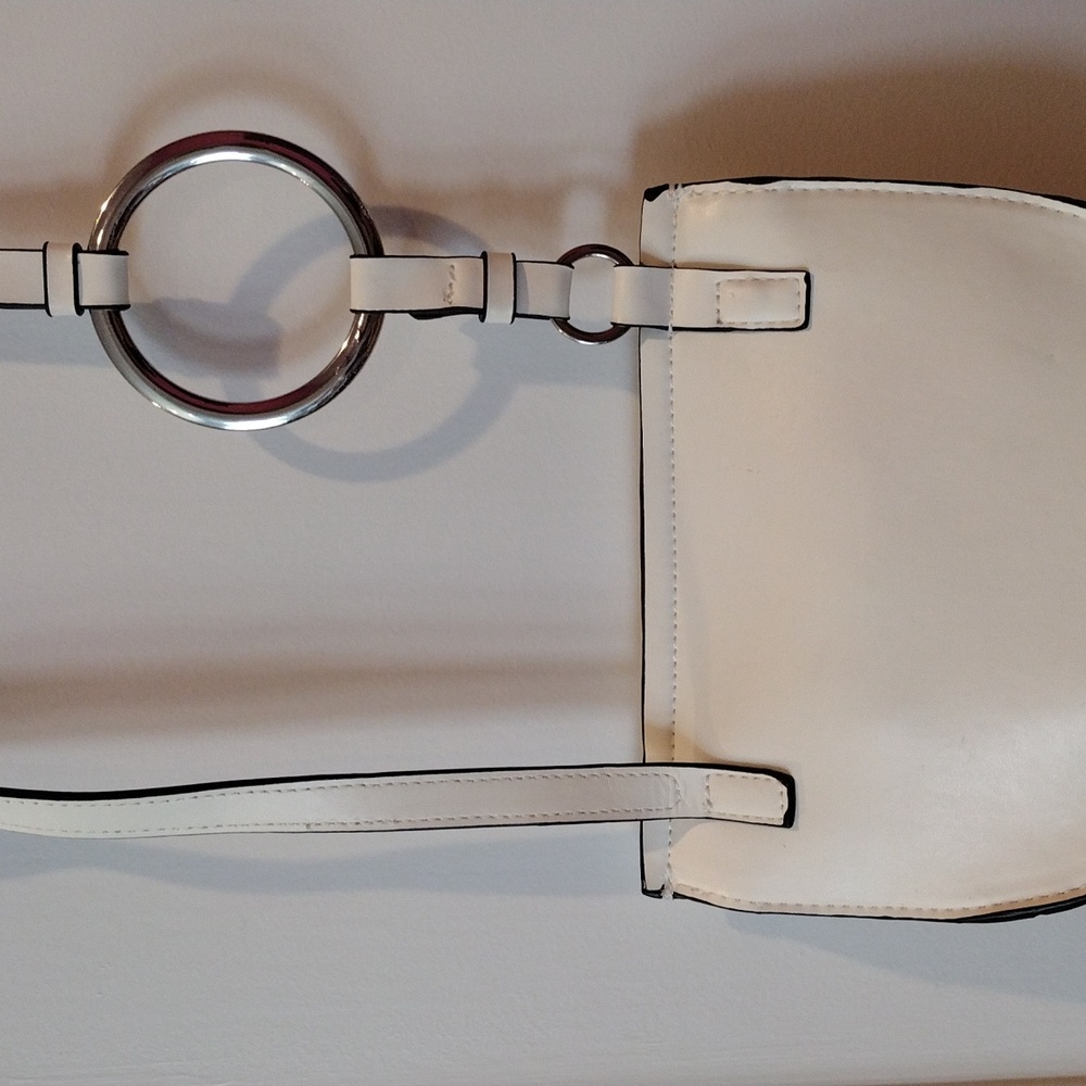 Zara white faux leather cross body purse. white with black and silver detail. VG - Picture 6 of 8